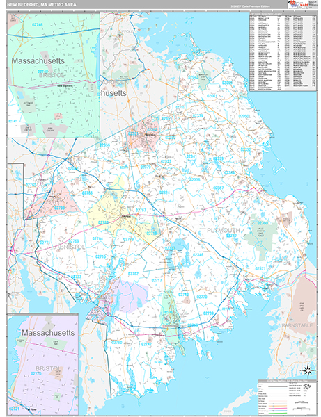 New Bedford, MA Metro Area Wall Map